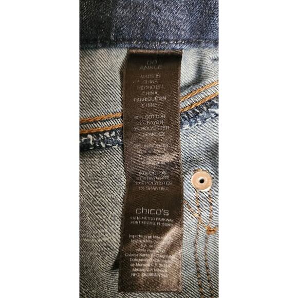 CHICO'S The So Slimming Girlfriend Ankle Blue Denim Jeans Size 00 US( 0/2-XS) - Picture 5 of 5